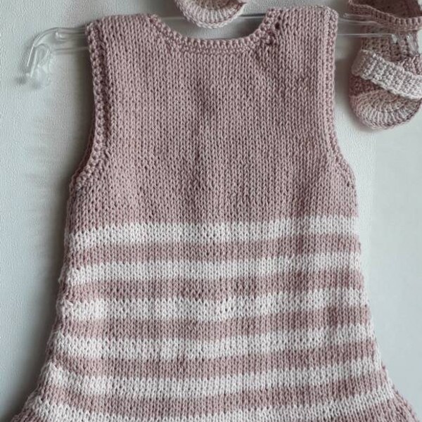 Robe tricotée coton-robe layette-robe 3/6 mois-layette fille-robe coton bébé-layette tricot - robe bébé-robe tricot layette