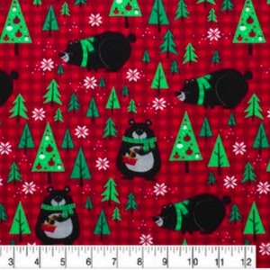 Northwood Bears on  Red Plaid FLANNEL Fabric, Fat Quarter and Quarter Yard Increments, 100% Cotton, Holiday Winter Christmas Fast Shipping