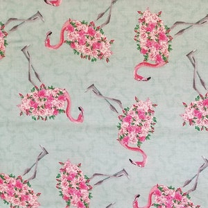 Floral Flamingos 100% Cotton Novelty fabric by the yard, by the yard, Fast Quick Shipping