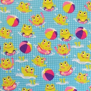 Swimming Frogs, 100% Cotton, Novelty Fabric, By-the-Yard, Animals Aquatic Frog, Fast Shipping