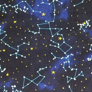 Star Constellations - blue, 100% Cotton, Novelty Fabric, by-the-yard, Space Celestial, Fast Shipping