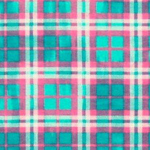 Aqua Pink Plaid FLANNEL Fabric, 100% Cotton, by-the-yard and Fat Quarter Increments Available, Plaid Check Basics Holiday Christmas