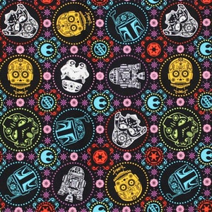 Star Wars, Sugar Skulls Fabric, 100% Cotton, Novelty Fabric, By-the-Yard and Fat Quarter Increments Available, Character, Star Wars