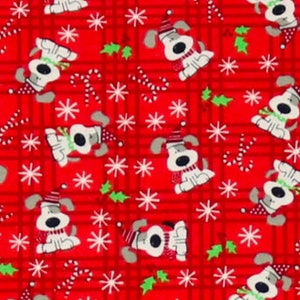 Spotted Holiday Pup FLANNEL Fabric, Fat Quarter and Quarter Yard Increments, 100% Cotton, Plaid Christmas Winter Fast Quick Shipping