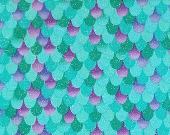 Mermaid Scales Teal fabric, 100% Cotton, Quilter's Cotton, By-the-Yard, Mermaid Fish Scales