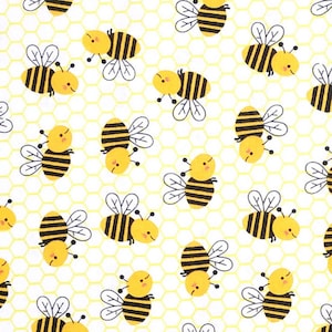 Busy Bees FLANNEL Fabric, 100% Cotton, By-the-yard, Nature, Garden, Bugs, Bees, Yellow, Black, Spring