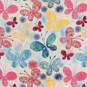 Colorful Butterflies, 100% Cotton, Novelty Fabric, By-the-Yard, Floral, Butterfly
