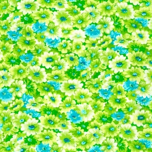 Green Packed Floral Fabric, 100% Cotton, Quilter&#39;s Cotton, by-the-yard and Fat Quarter Increments Available, Floral, Daisy
