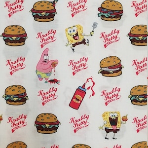 Spongebob Patrick Patties Fabric, 100% Cotton, Quilter&#39;s Cotton, by-the-yard, Spongebob Squarepants