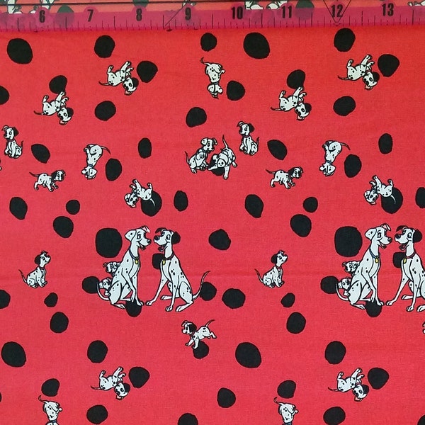 101 Dalmatians Dots on Red, Fabric by-the-yard, 100% Cotton, Quilter's Cotton, Fat Quarter Available, Character, Disney, Dog, Puppy