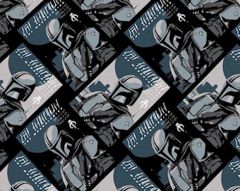 Mandalorian Poster Fabric, 100% Cotton, Novelty Fabric, By-the-Yard, Character, Star Wars, Mandalorian