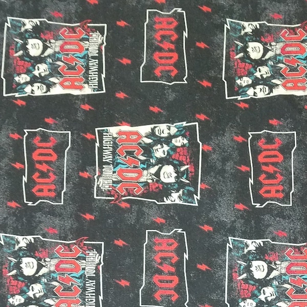 AC/DC Highway to Hell fabric material, Fabric by-the-yard, 100% Cotton, Novelty Cotton, Music, Band, Album, Rock