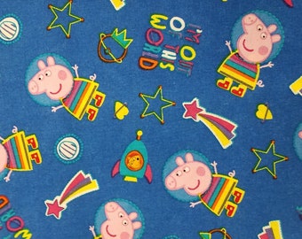 Peppa Pig Out of This World fabric, 100% Cotton, Quilter's Cotton, By-the-Yard and Fat Quarter Increments Available, Character, Peppa Pig