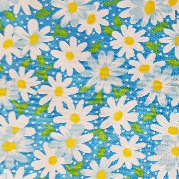 Packed Daisies on Teal, Fabric, 100% Cotton, Quilter's Cotton, by-the-yard, Floral, Daisy Easter Holiday Spring