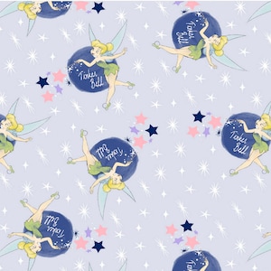 Tinkerbell Pixie Dust, 100% Cotton, Novelty Fabric, By-the-Yard and Fat Quarter Increments Available, Character, Disney, Neverland Peter Pan