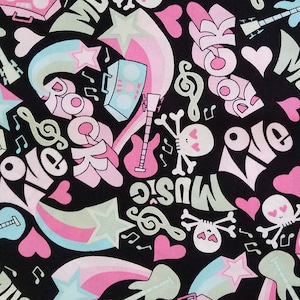 Groovy Music, 100% Cotton, Novelty Fabric, Fat Quarters and by-the-yard Increments Available, Rock n Roll, Quick Shipping