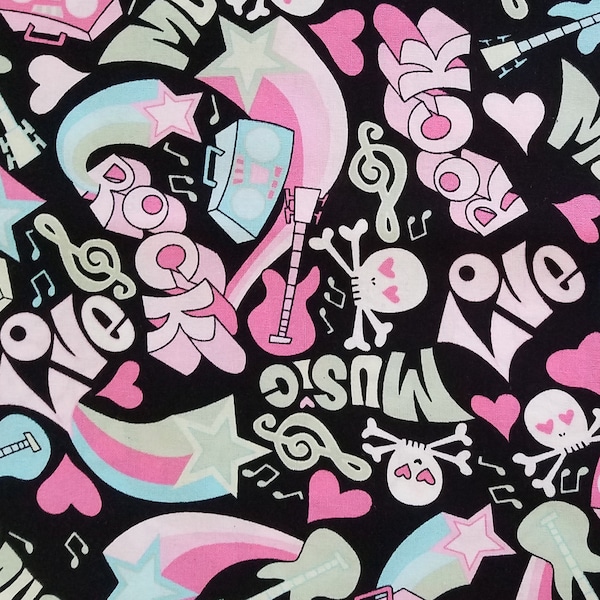 Groovy Music, 100% Cotton, Novelty Fabric, Fat Quarters and by-the-yard Increments Available, Rock n Roll, Quick Shipping