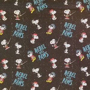 Peanuts Rebel with Paws Fabric, 100% Cotton, Novelty Material, by-the-yard and Fat Quarter Increments Available, Snoopy, Woodstock