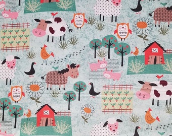 Life on the Farm, 100% Cotton, Novelty Fabric, By-the-Yard, Animal, Farm Barnyard