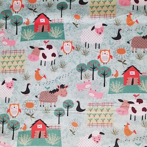 Life on the Farm, 100% Cotton, Novelty Fabric, By-the-Yard, Animal, Farm Barnyard