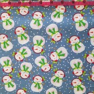 Tossed Snowmen on Blue Fabric, 100% Cotton, Quilter&#39;s Cotton, by-the-yard and Fat Quarter Increments Available, Holiday Winter Snowman