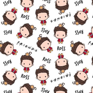 Friends Ross Tossed, 100% Cotton, Novelty Fabric, By-the-Yard, Friends White Fast Quick Shipping