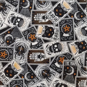 Tossed Black Magic Cards, Fabric, 100% Cotton, Quilter's Cotton, by-the-yard and Fat Quarter Increments Available, Halloween