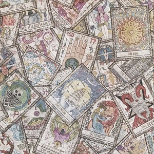 Tarot Card fabric, 100% Cotton, By-the-Yard and Fat Quarter Increments Available, Halloween