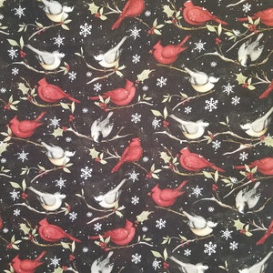 Birds on Branches fabric, 100% Cotton, Quilter&#39;s Cotton, By-the-Yard and Fat Quarter Increments Available, Holiday Winter Nature Cardinal