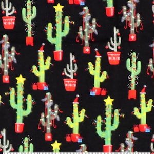 Christmas Cactus FLANNEL Fabric, Fat Quarter and by the yard increments, 100% Cotton, Plants and Trees Holiday Festive Fun Fast Shipping