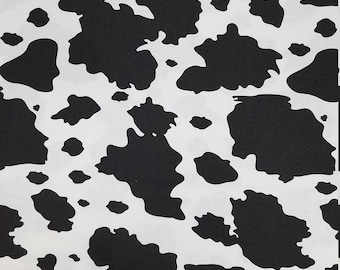 Black and White Cow Print Fabric, 100% Cotton, Quilter's Cotton, by-the-yard and Fat Quarter Increments Available, Black and White, Basic