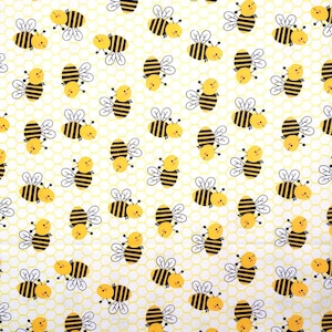 Happy Bees, 100% Cotton, Novelty Fabric, by-the-yard, Nature, Garden, Bugs, Bees, Yellow, Black