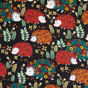 Floral Hedgehogs FLANNEL, 100% Cotton, By-the-Yard, Animal, Hedgie