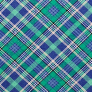 Blue Green Bias Plaid FLANNEL Fabric, by the yard, 100% Cotton, Plaid Check Spring Easter