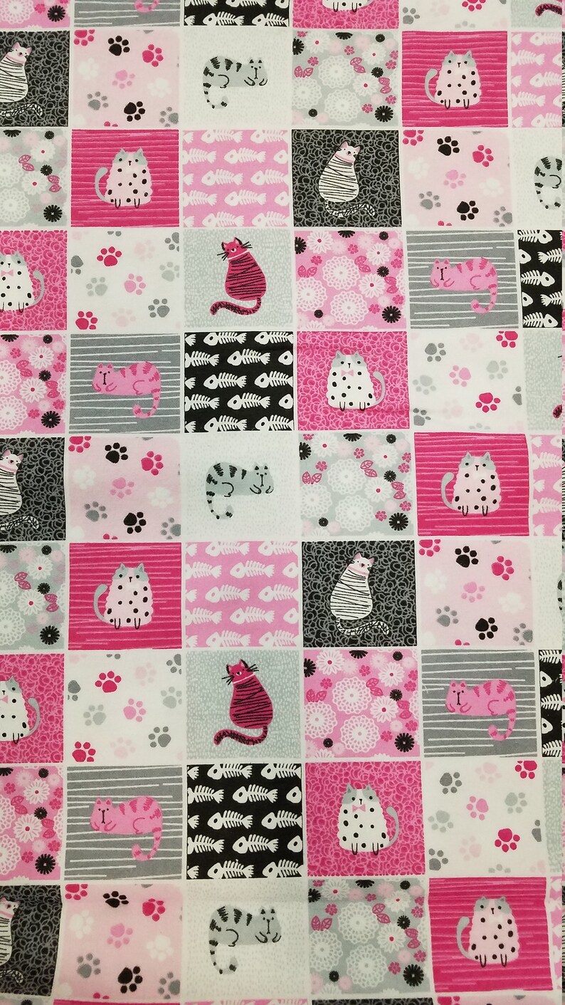 Pink Patch Cats FLANNEL Fabric 100 Cotton bytheyard and Etsy