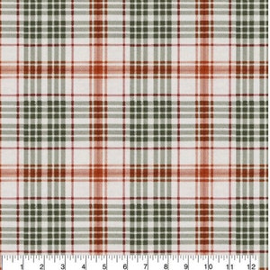 Olive and Rust Plaid FLANNEL Fabric, 100% Cotton, by-the-yard and half yard Increments Available, Plaid Check Material Fall Autumn Halloween