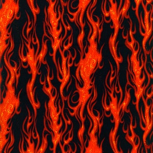 Flames Fabric, 100% Cotton, Novelty Print, by-the-yard and Fat Quarter Increments Available, Fire, Flame