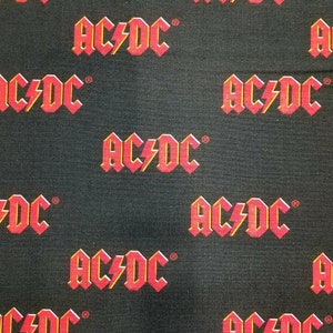 AC/DC - Traditional Logo fabric, Fabric by-the-yard, 100% Cotton, Quilter&#39;s Cotton, Music, Band, Album, Rock, fast quick shipping
