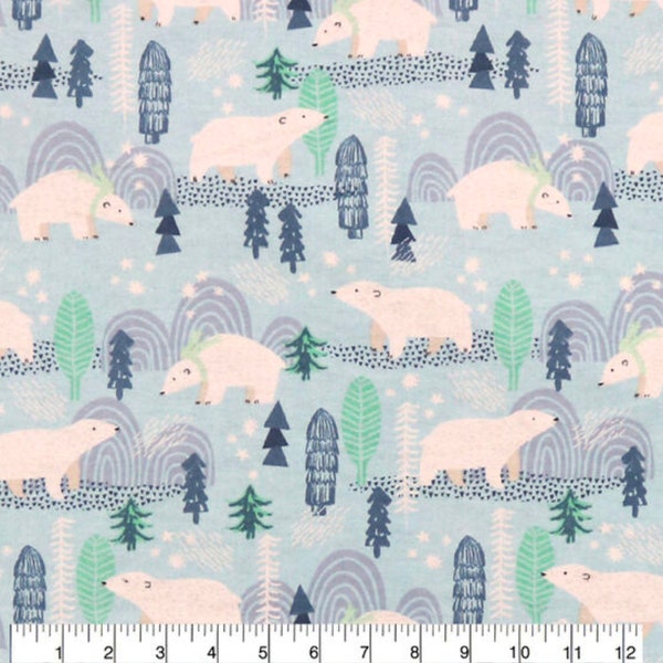 Polar Bears in Scarves FLANNEL Fabric, Fat Quarter and Quarter Yard Increments, 100% Cotton, Christmas Holiday Cute Fast Quick Shipping