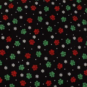 Christmas Paw Print Red and Green fabric, 100% Cotton, Quilter&#39;s Cotton, By-the-Yard, Holiday Winter, fast quick shipping