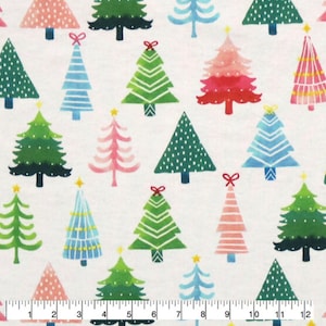 Modern Christmas Trees FLANNEL, 100% Cotton, Christmas Fabric By the Yard and half yard Increments Available, Holiday, Fast Quick Shipping