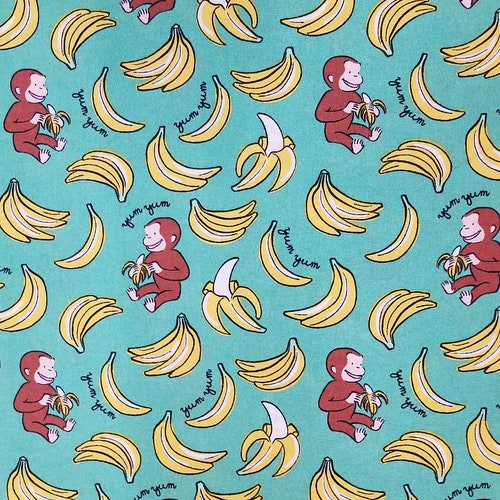 100% Cotton Fabric Curious George Bananas Yum Yum Green Yellow - Etsy