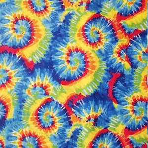 Bright Tie Dye Allover Fabric, 100% Cotton, Novelty Fabric, By-the-Yard and Fat Quarter Increments Available, Rainbow Tie Dye Swirl