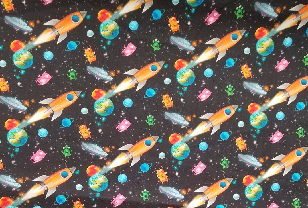 Rocket Invasion 100% Cotton Novelty Fabric Fat Quarters and - Etsy