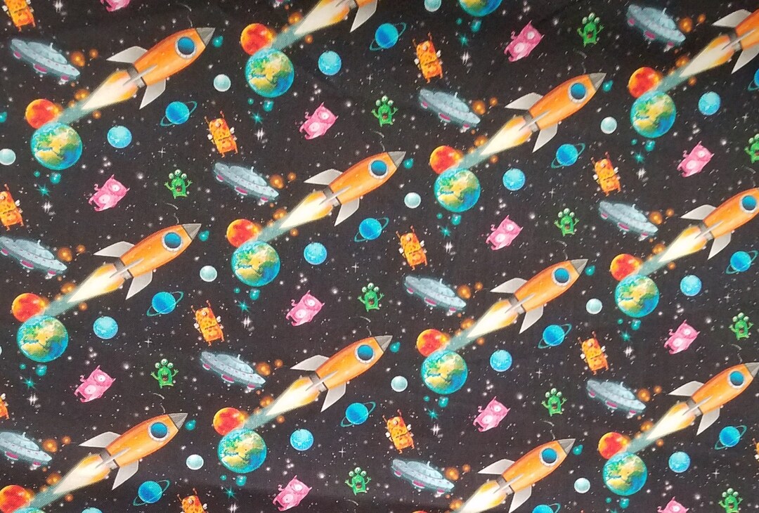 Rocket Invasion, 100% Cotton, Novelty Fabric, Fat Quarters and By-the ...