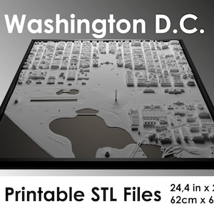 3D Washington DC, Carte du monde, fichier stl d’impression 3D, horizon de Washington DC, carte de Washington DC, fichier numérique, cadeau de pendaison de crémaillère, plan de la ville