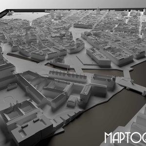 3D Copenhagen, World Map, 3D Denmark, 3d print stl file, Copenhagen Skyline, Copenhagen map, Digital file, housewarming gift, custom map image 2