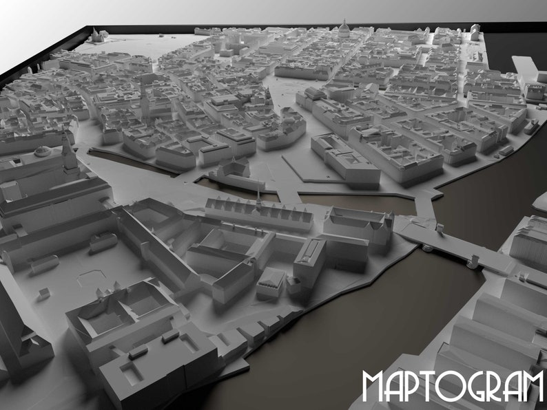3D Copenhagen, World Map, 3D Denmark, 3d print stl file, Copenhagen Skyline, Copenhagen map, Digital file, housewarming gift, custom map image 2