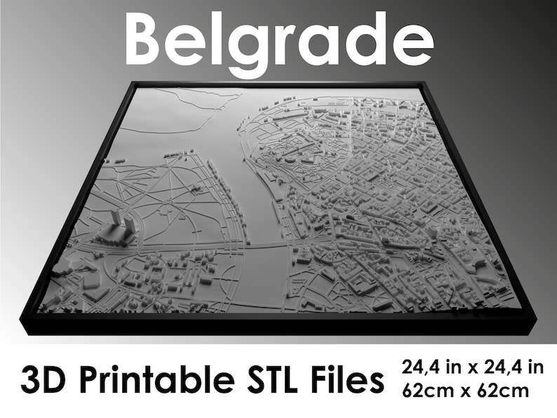 3D Belgrade, 3D Serbia, 3d print stl file, Belgrade Skyline, Belgrade map, Digital file, housewarming gift, custom city map, art image 1