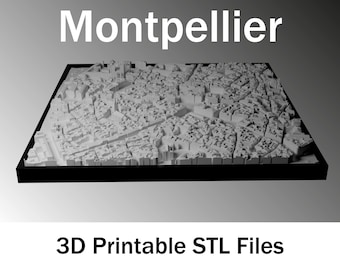 Montpellier France 3D City Map STL | 62x62 cm Wall Art Model | 16 Tile STL Files | 3D Print Topographic City Model | Digital Download